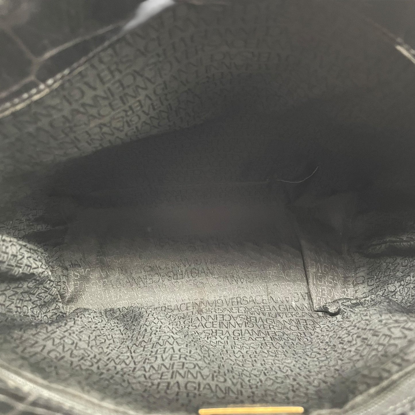 Authentic VERSACE Medusa Embossed Leather Tote Handbag Black Gold