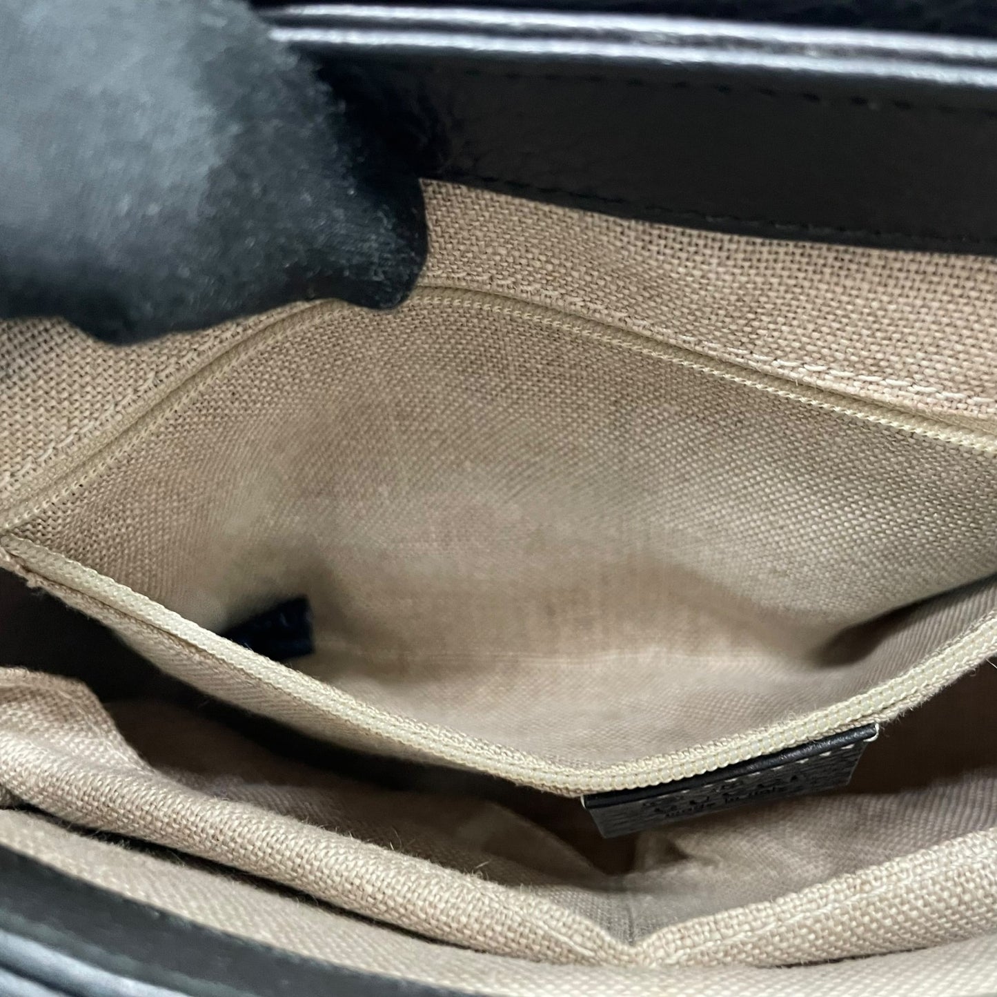 Authentic GUCCI Interlocking G 2Way Handbag Shoulder Bag Black Leather Gold