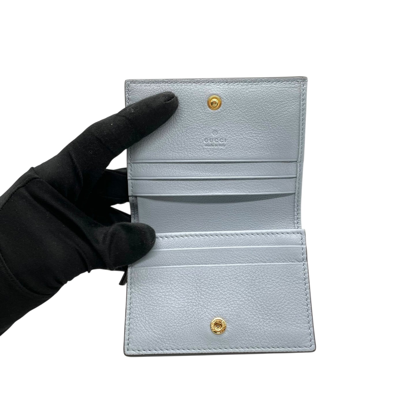 【新品同様】 GUCCI グッチ GGスプリーム アイスクリーム 二つ折り財布 コンパクトウォレット ベージュ×ライトブルー PVC レザー レディース 701489 M2