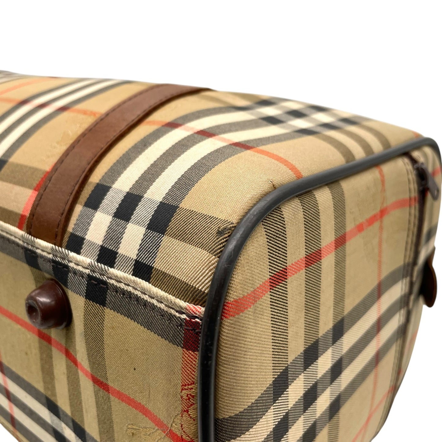 美品 BURBERRY バーバリー ボストンバッグ ノバチェック ホースロゴ シャドーホース ブラウン ベージュ キャンバス レザー ゴールド金具 メンズ レディース C