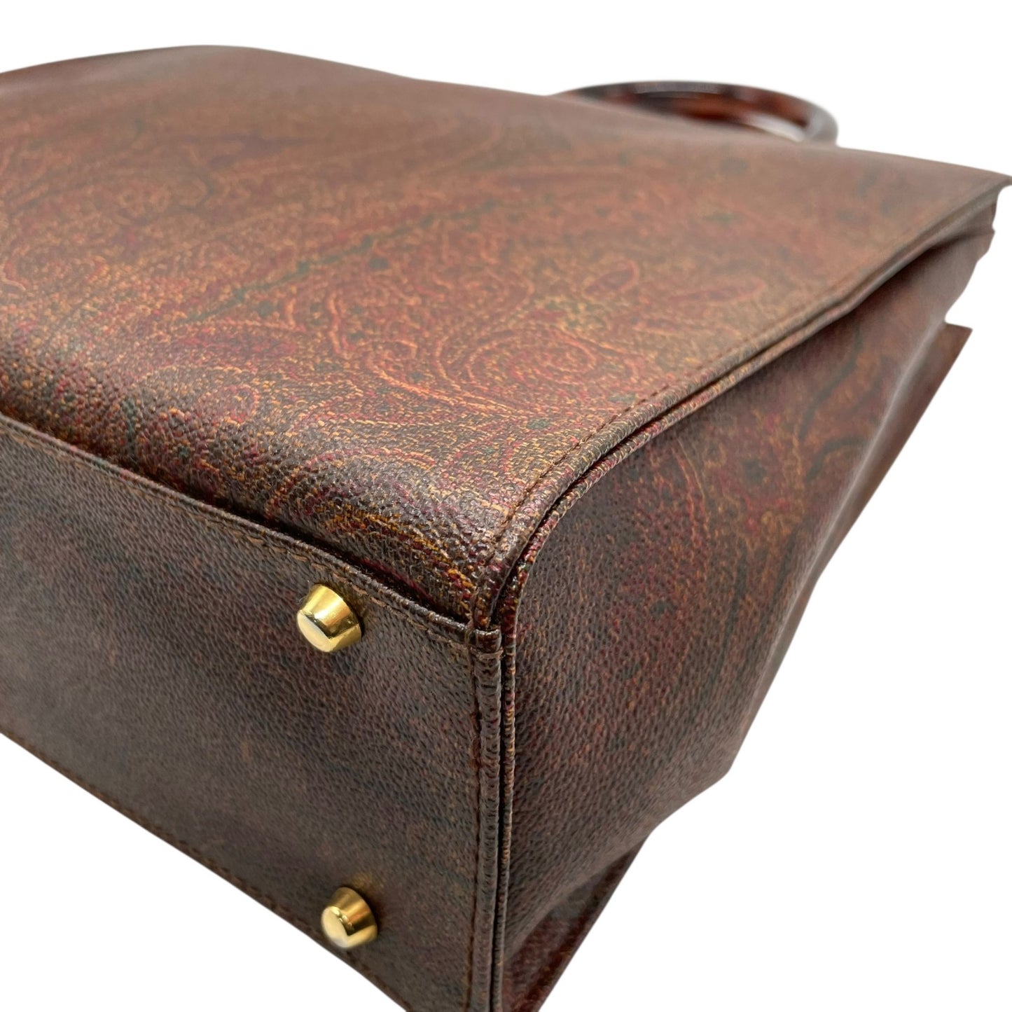 美品 エトロ ETRO ペイズリー柄 トートバッグ ハンドバッグ 2WAY ブラウン 茶色 ショルダー レザー ストラップ付き ヴィンテージ 高級 バッグ A