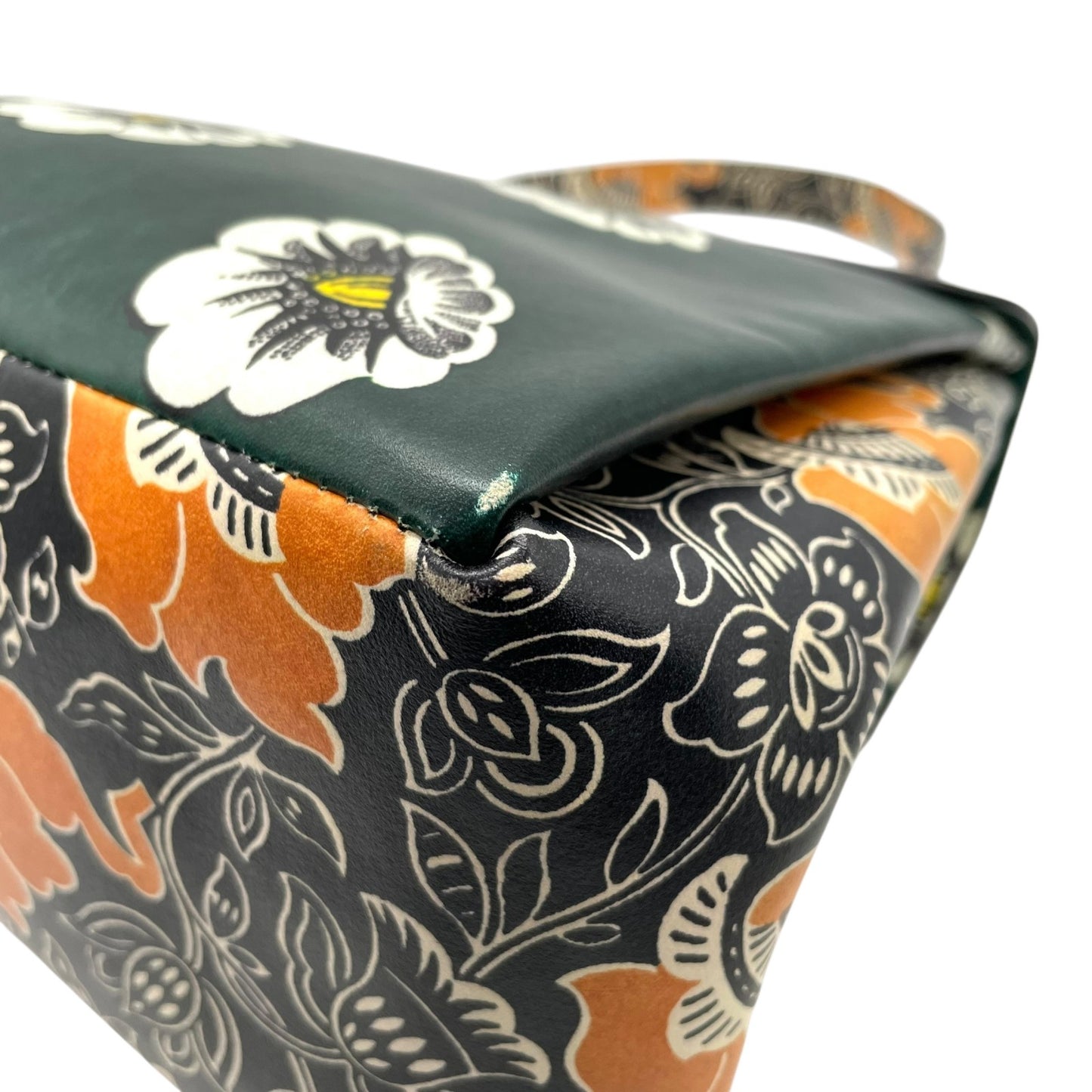 希少 美品 VALENTINO GARAVANI ヴァレンティノ・ガラヴァーニ ハンドバッグ フローラルプリント マイム シングルハンドル グリーン系 マルチカラー レザー シルバー金具 レディース D