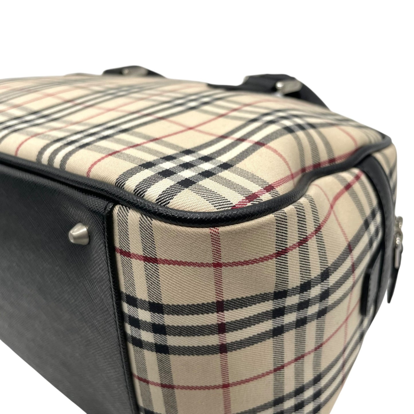 極美品 バーバリー Burberry ヴィンテージ ボストンバッグ ノバチェック 黒 ブラックレザー ハンドバッグ C