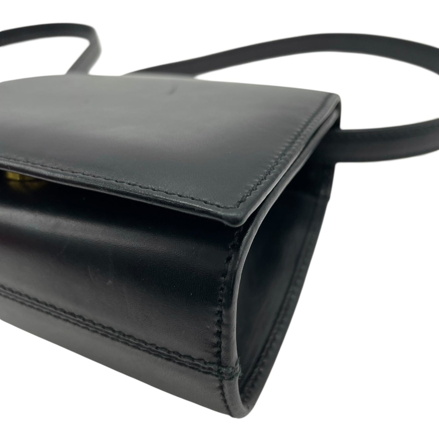 美品 Salvatore Ferragamo フェラガモ ショルダーバッグ ミニバッグ ヴァラリボン 黒 ブラック ゴールド金具 レザー アクセサリーポーチ マイクロミニ レディース R