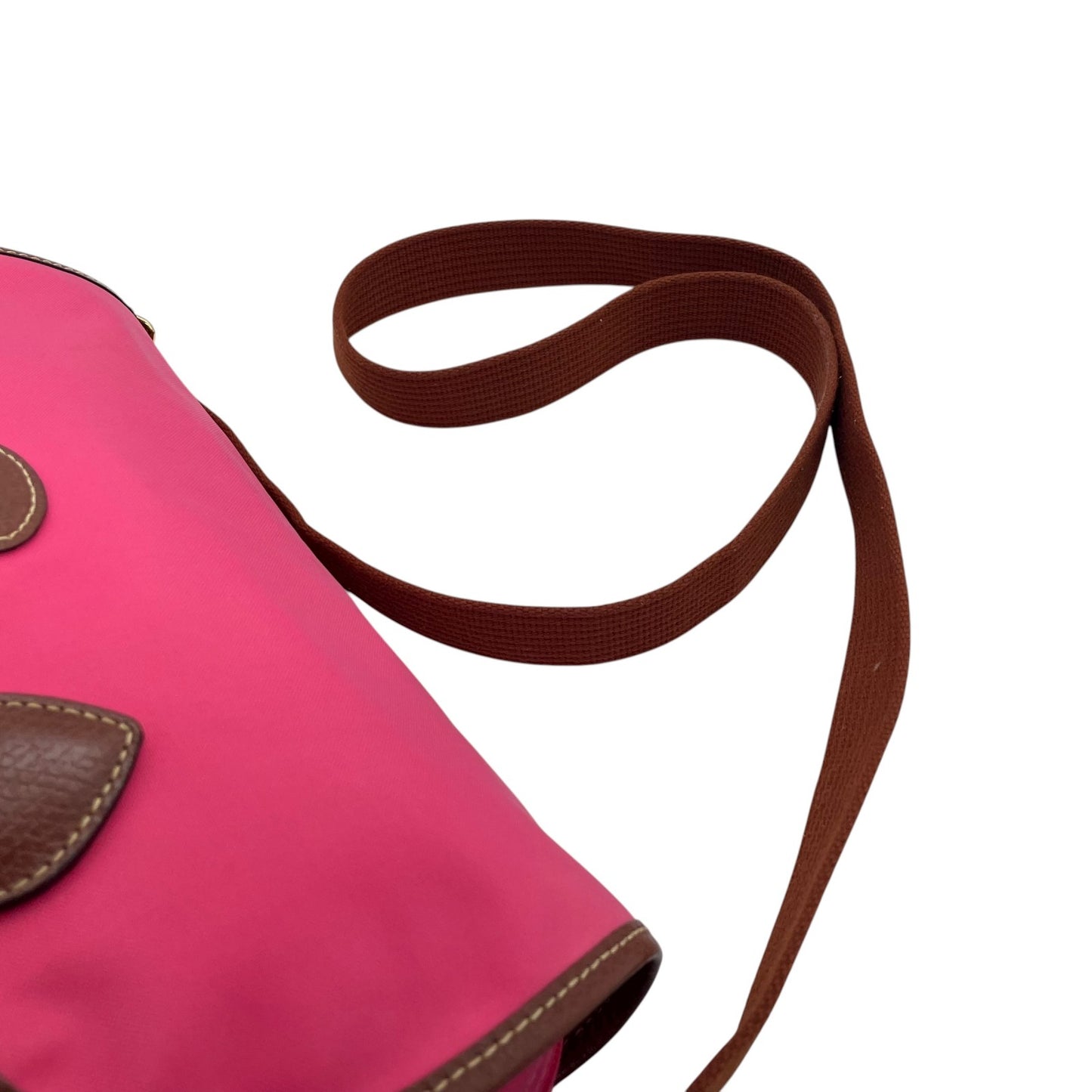 ロンシャン LONGCHAMP ナイロン ショルダーバッグ ピンク ブラウン 茶色 レザー ツインポケット メッセンジャーバッグ ゴールド金具 レディース U2