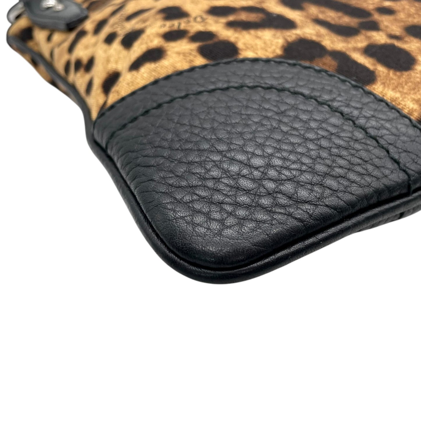 ドルチェ＆ガッバーナ Dolce & Gabbana ドルガバ D&G レオパード アニマル ショルダーバッグ キャンバス 黒 ブラック レザー コンビ ヴィンテージ C6