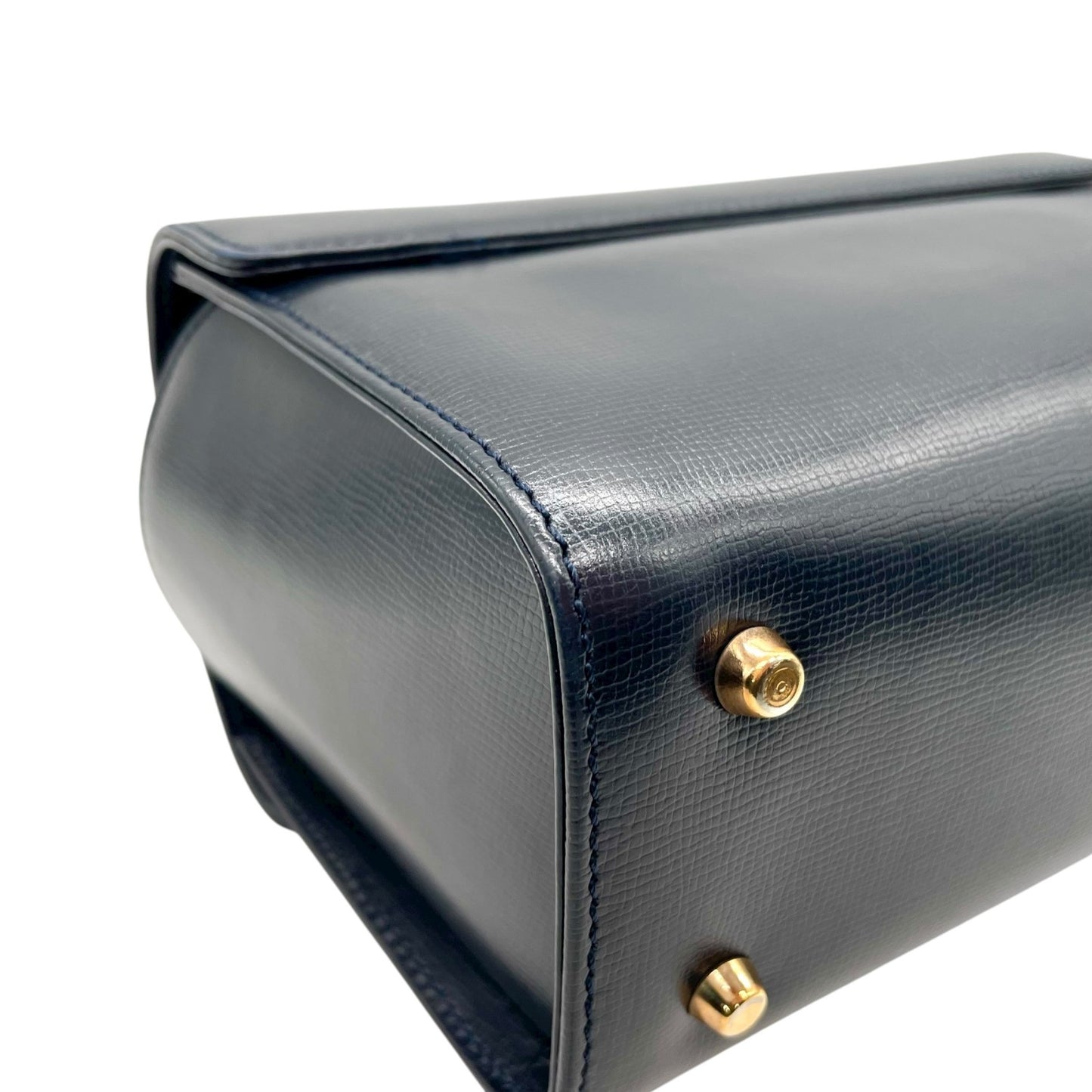 未使用級 極 美品 ヴァレクストラ Valextra ハンドバッグ ミニ レザー ネイビー 紺 金金具 ゴールド金具 イタリア製 上品 B