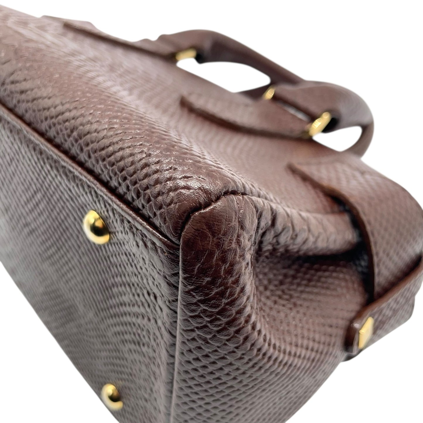 サマンサタバサ Samantha Thavasa 型押し レザー ハンドバッグ ブラウン 茶色 金金具 ゴールド金具 S51