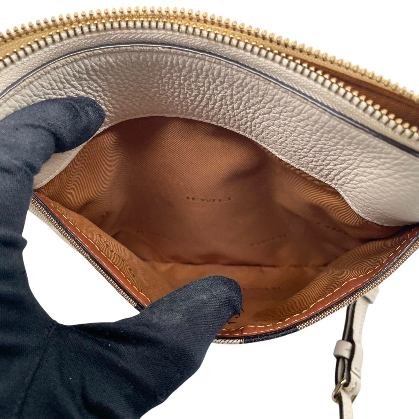 コーチ COACH ホースアンドキャリッジ ロゴ 馬車 キャンバス ショルダーバッグ ベージュ ネイビー レザー S50