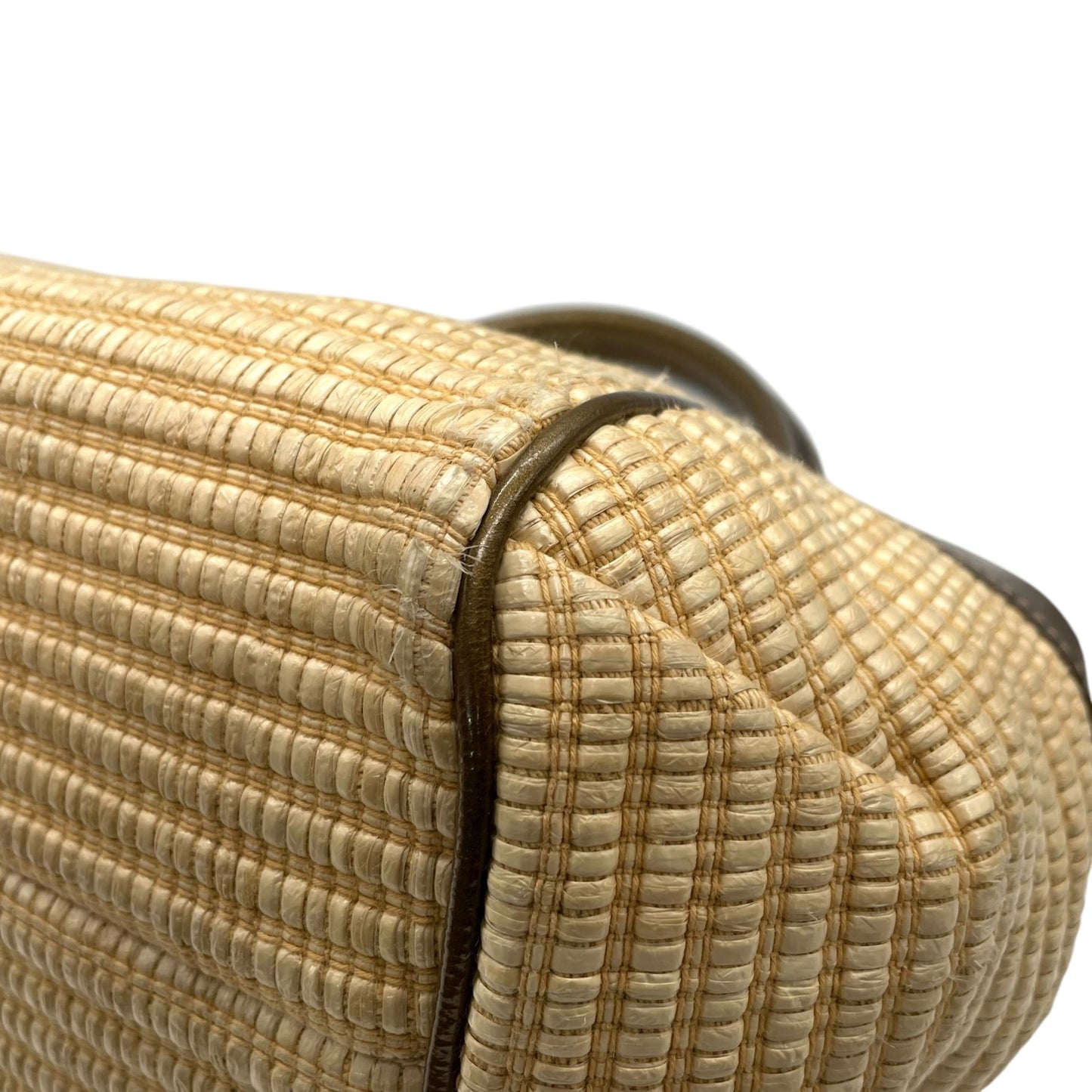 フルラ FURLA ラフィア レザー ハンドバッグ トート カーキ ベージュ ナチュラル 高級感 かごバッグ C2