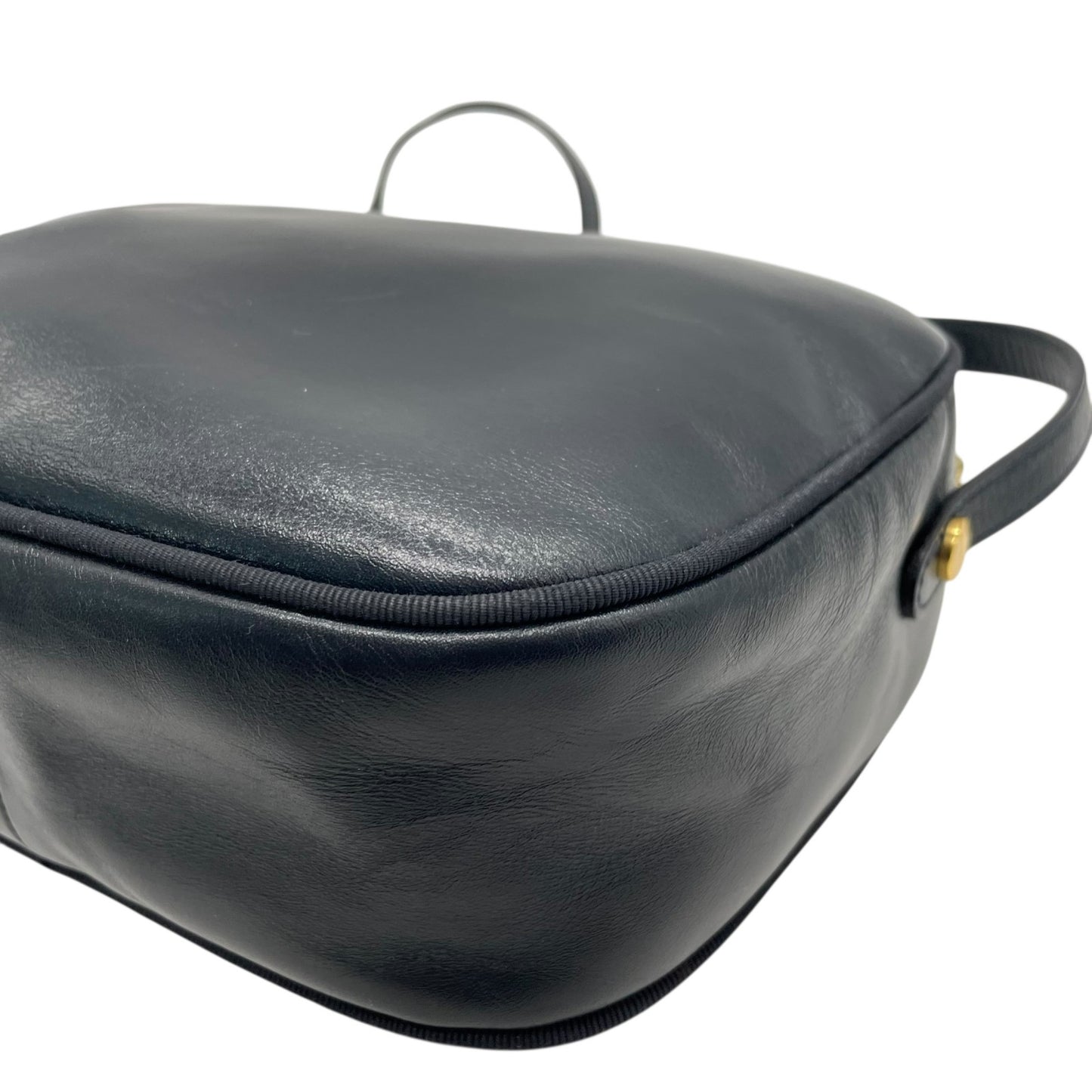 美品 サルヴァトーレ フェラガモ Salvatore Ferragamo ヴァラリボン ショルダーバッグ 紺 ネイビー レザー ゴールド金具 レディース B3