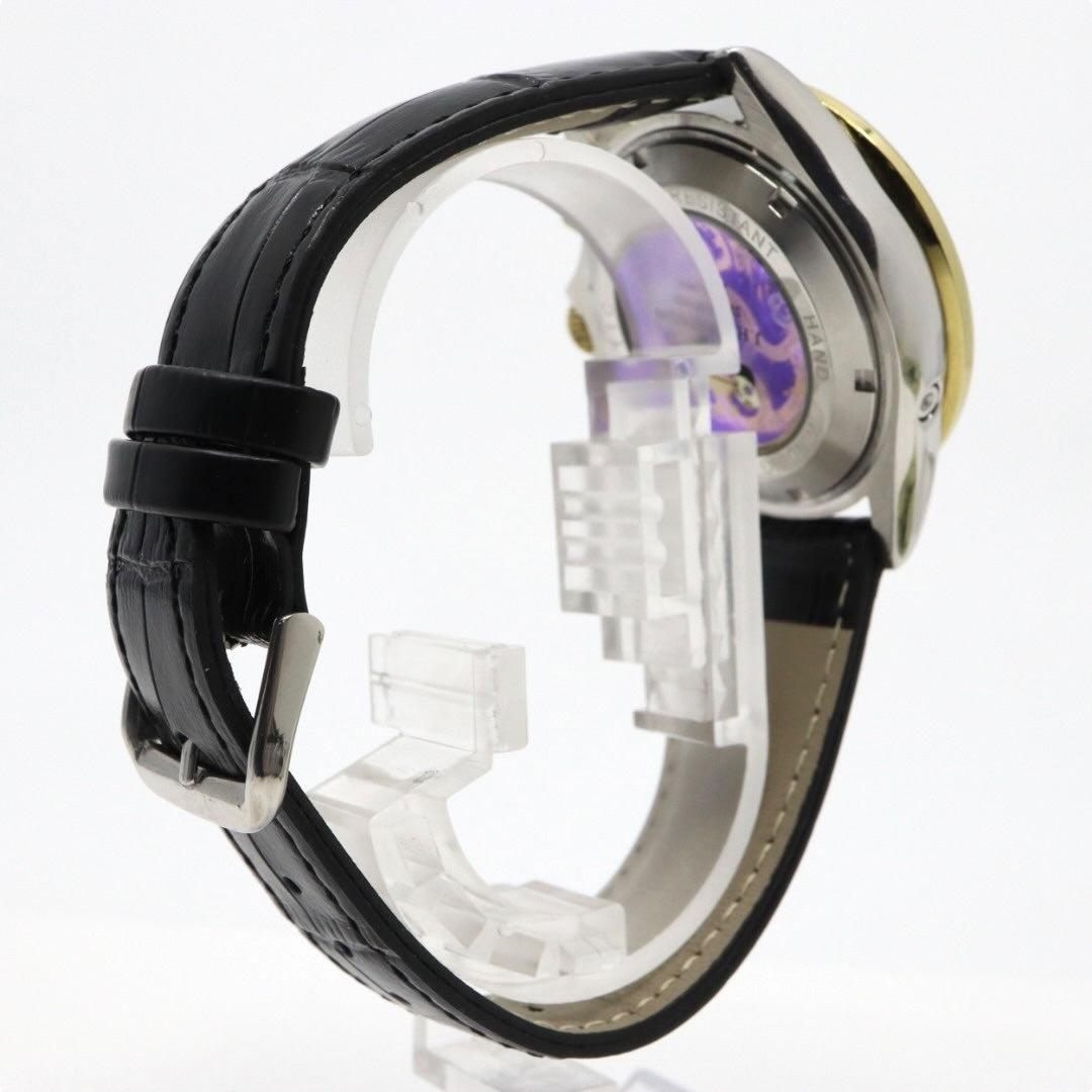 【極美品】ジョン・ハリソン J.Harrison 腕時計 JH-003C スケルトン 自動巻き ゴールド ブラック メンズ レザーベルト アナログ タキメーターベゼル シースルーバック クラシック ゴージャスデザイン G2