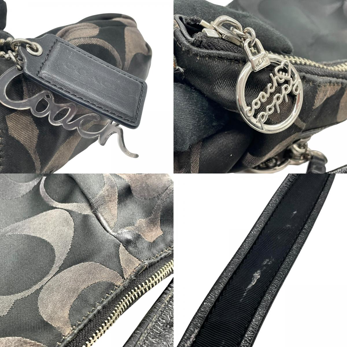 コーチ COACH 2WAY ハンドバッグ ショルダーバッグ ポピー シグネチャー 黒 ブラック キャンバス シルバー金具 手提げ 肩掛け可 斜め掛け可 ロゴ レディース U5