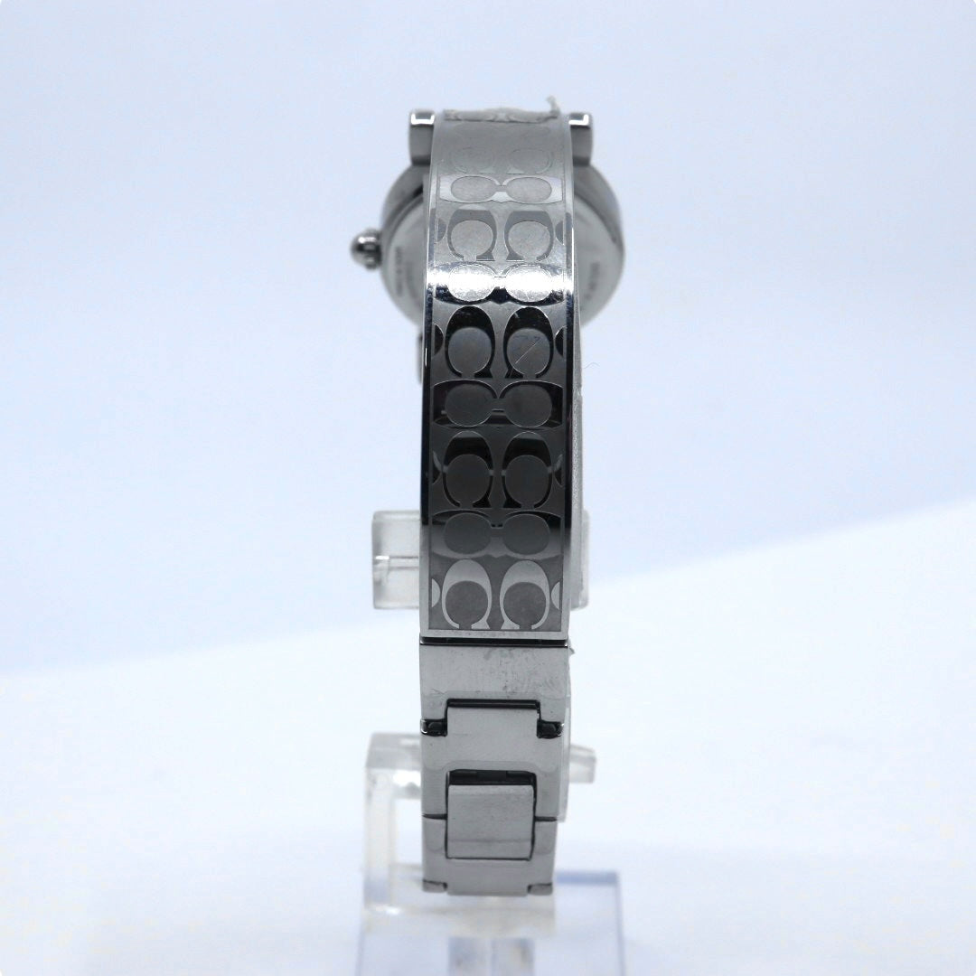 美品 電池交換済 コーチ COACH 腕時計 CA.66.7.95.1489S レディースウォッチ クォーツ ラインストーンベゼル シルバー ホワイト文字盤 シグネチャー柄ブレスレット アナログ エレガント クラシック ドレスウォッチ 稼働品 G3