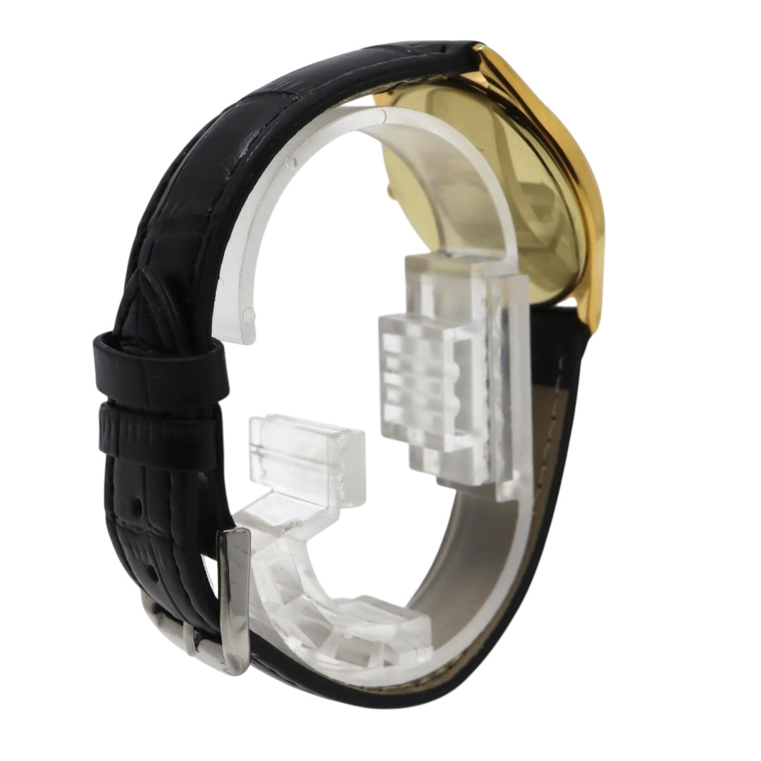 【美品 電池交換済 新品ベルト】バーバリー Burberrys 腕時計 4631-E66076 TA メンズウォッチ クォーツ ゴールドケース アイボリー文字盤 ブラックレザー アナログ クラシック ビンテージ ドレスウォッチ エレガント 稼働品 G3