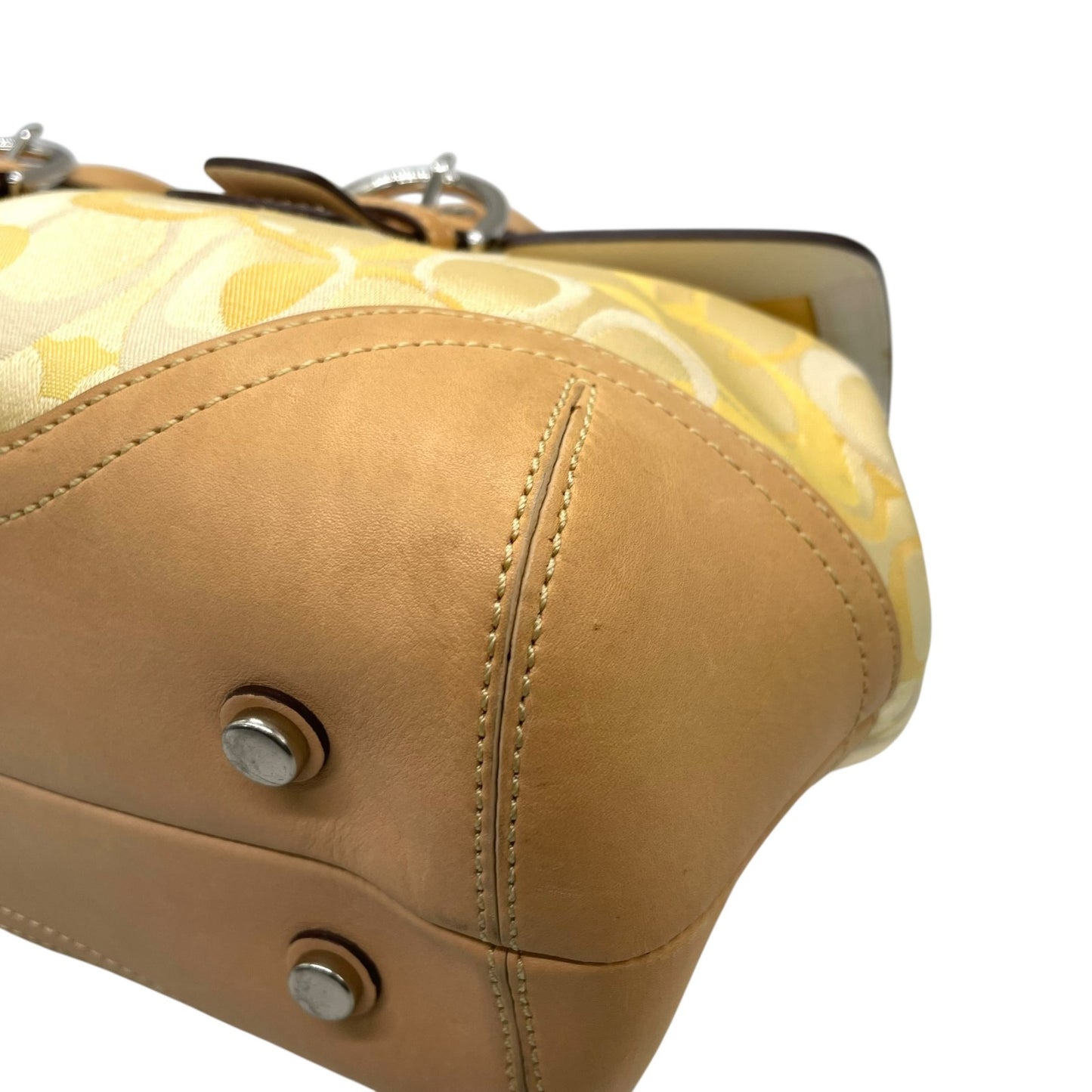 未使用級 COACH コーチ オプティック シグネチャー 6722 ハンドバッグ キャンバス レザー イエロー ブラウン シルバー金具 横長 Y2K レディース U10