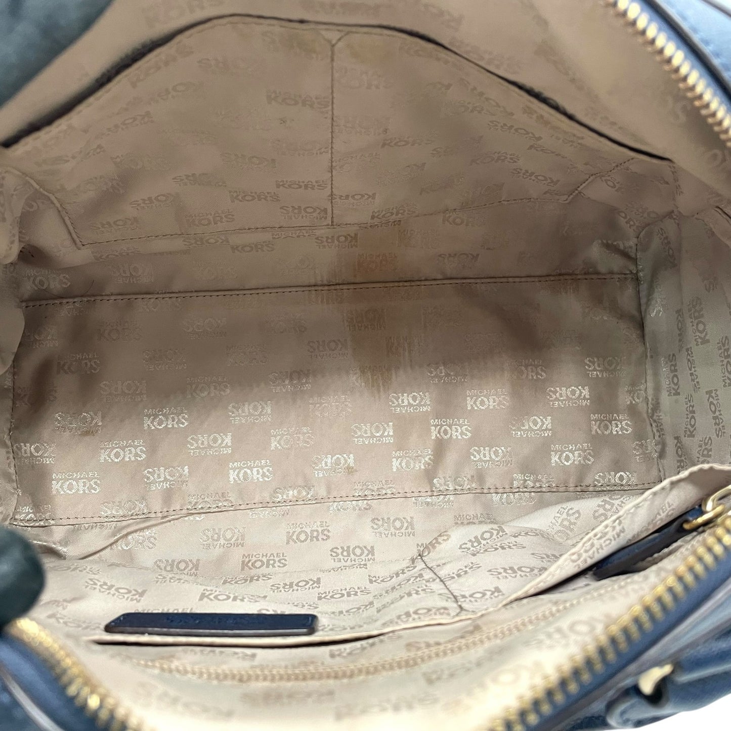 美品 MICHAEL KORS マイケルコース 2WAY ハンドバッグ ショルダーバッグ ネイビー レザー ゴールド金具 ロゴ 斜め掛け可 手提げ レディース T3