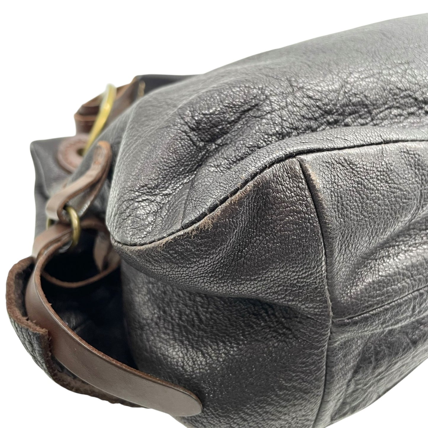 美品 genten ゲンテン ハンドバッグ 茶 ブラウン レザー ゴールド金具 ジグザグステッチ 横長 Y2K デザイン 手提げ コンパクト レディース バッグ U12