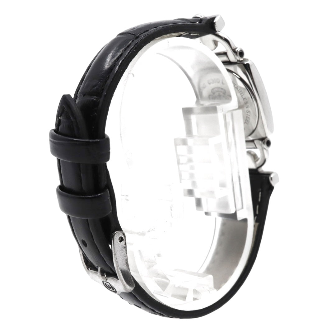 【美品/電池交換済/新品ベルト(社外品)】グッチ GUCCI 6300L レディース腕時計 クオーツ スクエアケース シルバー ホワイト文字盤 ブラックレザーベルト ホースビットデザイン クラシック エレガント ドレスウォッチ SWISS MADE G2