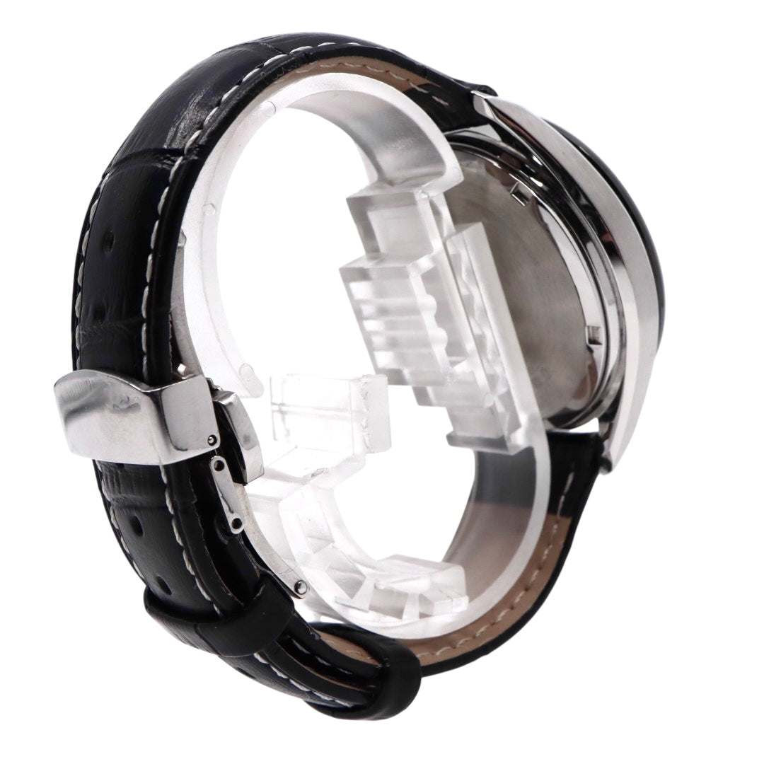 【新品同様/稼働品】セイコー SEIKO クロノグラフ V175-0FA0 メンズ腕時計 ソーラー アナログ ブラック文字盤 型押しレザーベルト タキメーター 10気圧防水 サファイアクリスタル ビジネス スポーティ エレガント クリーニング済 G7