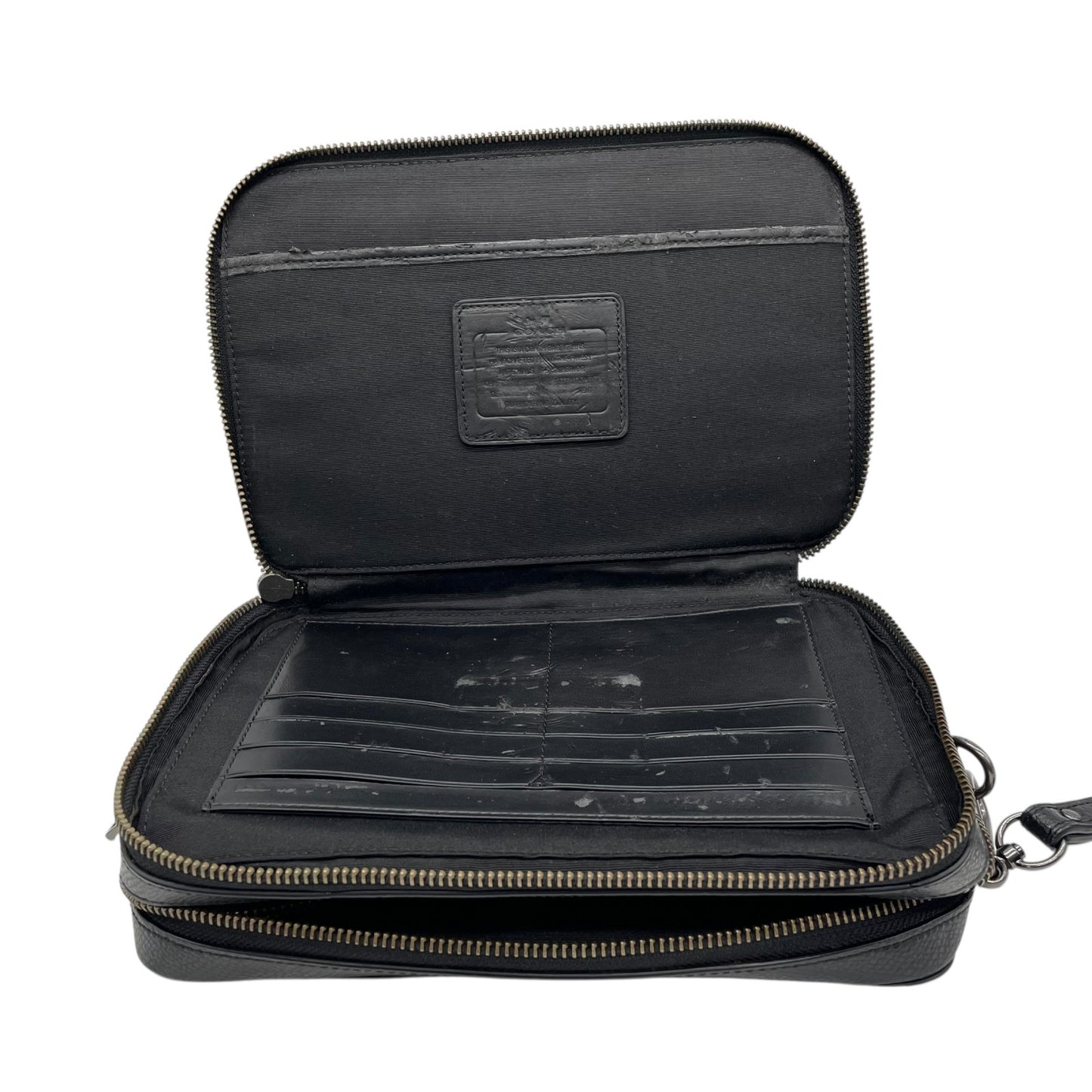 COACH コーチ クラッチバッグ セカンドバッグ F93555 黒 ブラック レザー ブラック金具 ロゴ型押し ストラップ付 メンズ U2