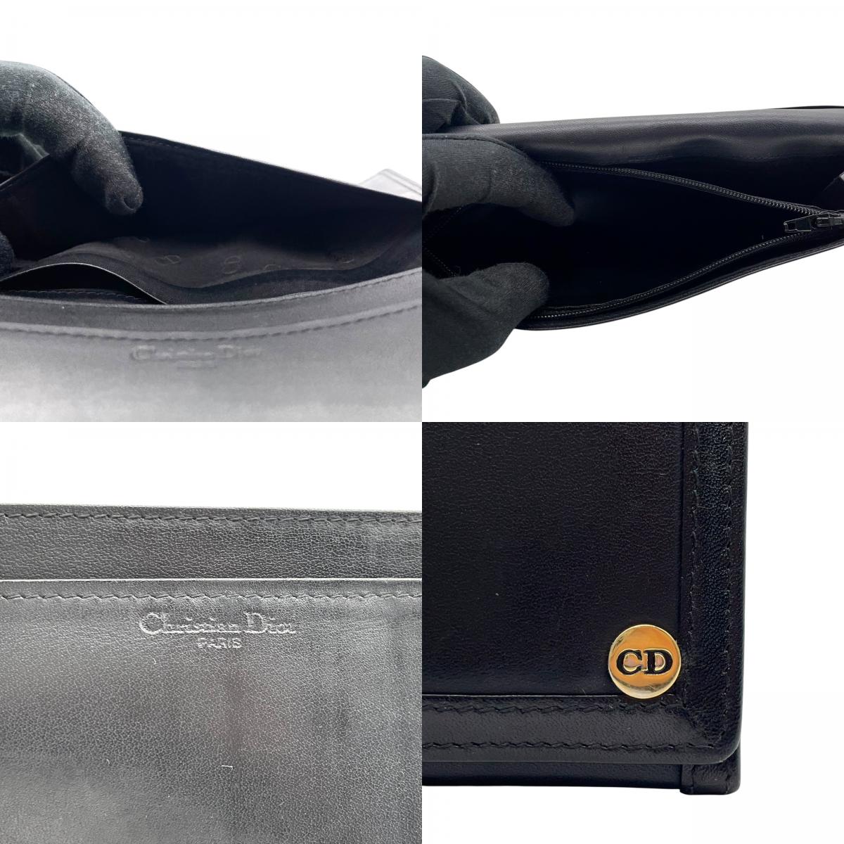 クリスチャンディオール Christian Dior 長財布 レザー 黒 ブラック CDロゴ ゴールド金具 金金具 ヴィンテージ レディース メンズ W4
