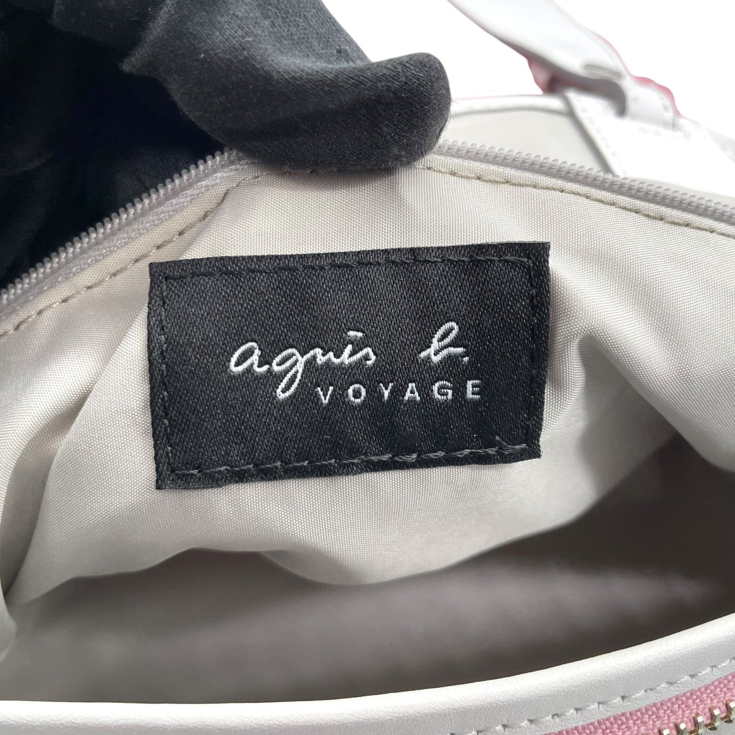 アニエスベー agnès b. VOYAGE トートバッグ ピンク 白 ホワイト ナイロン レザー 大容量 軽量 シンプルデザイン U17