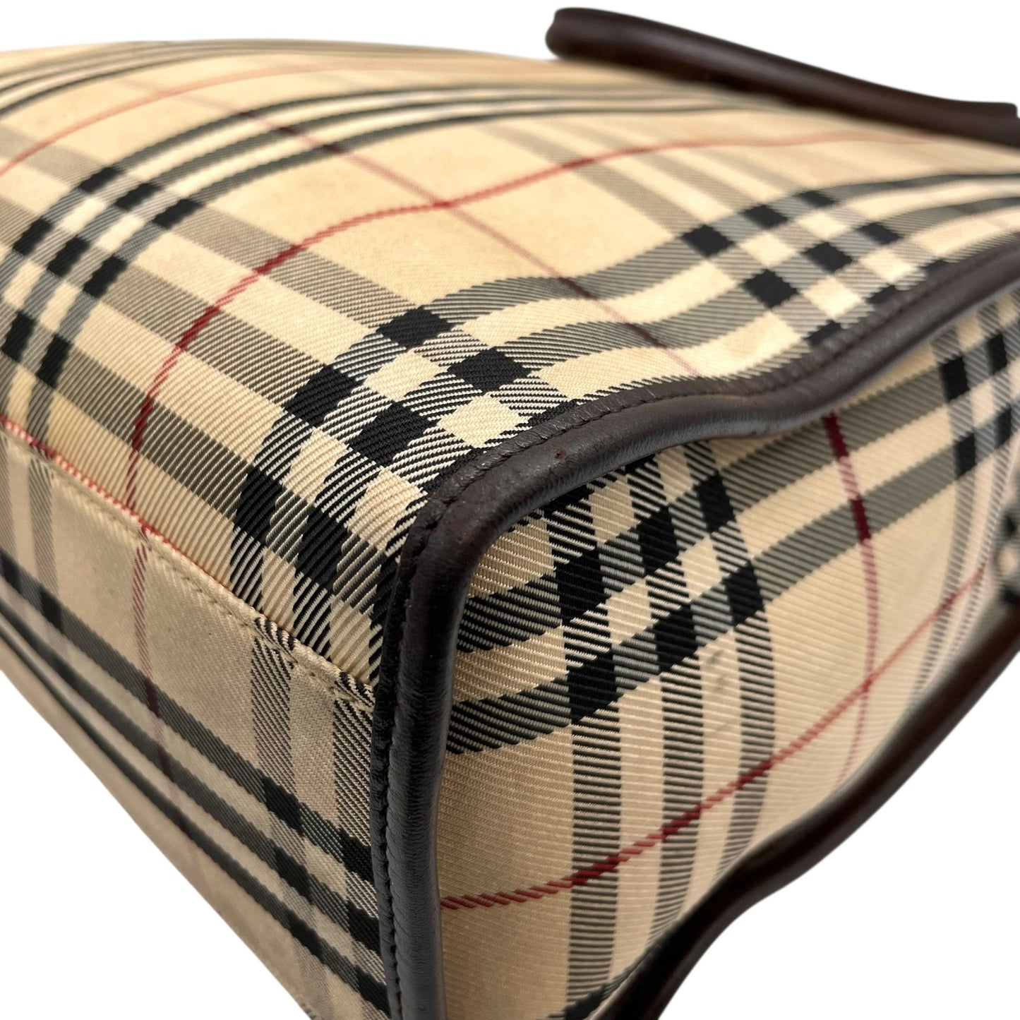 バーバリー BURBERRY ノバチェック ハンドバッグ トートバッグ スクエアトート ベージュ ブラウン 茶 チェック柄 キャンバス レザー シルバー金具 ロゴ レディース メンズ K7