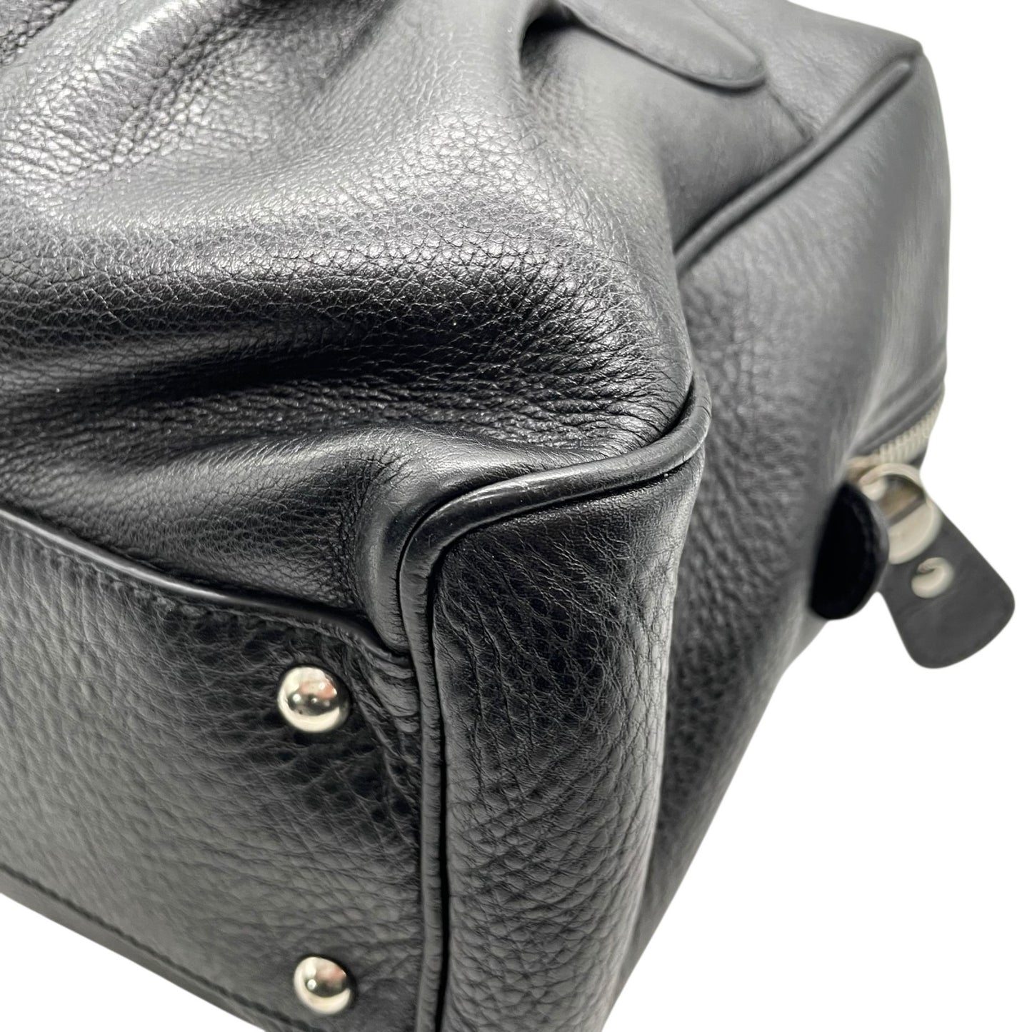 美品 サルヴァトーレ フェラガモ Salvatore Ferragamo ガンチーニ ハンドバッグ ミニボストン ワンショルダー ブラック 黒 NERO レザー シルバー金具 ロゴ 肩掛け可 レディース A