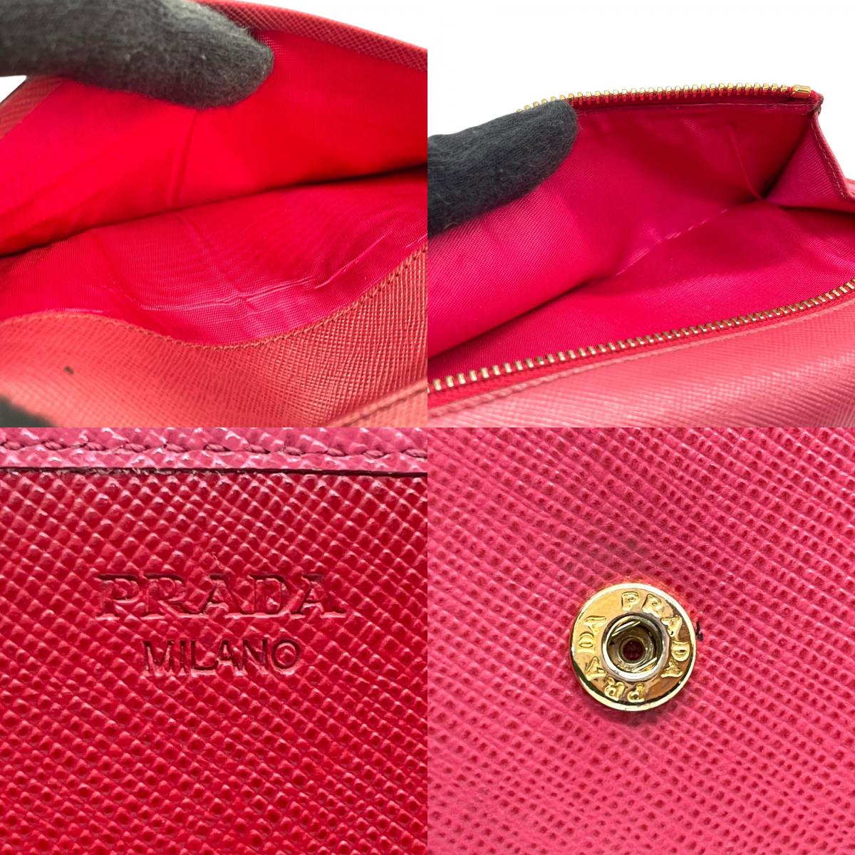 PRADA プラダ 長財布 ロングウォレット サフィアーノレザー フラップ ピンク バイカラー ゴールド金具 ロゴ レディース W3