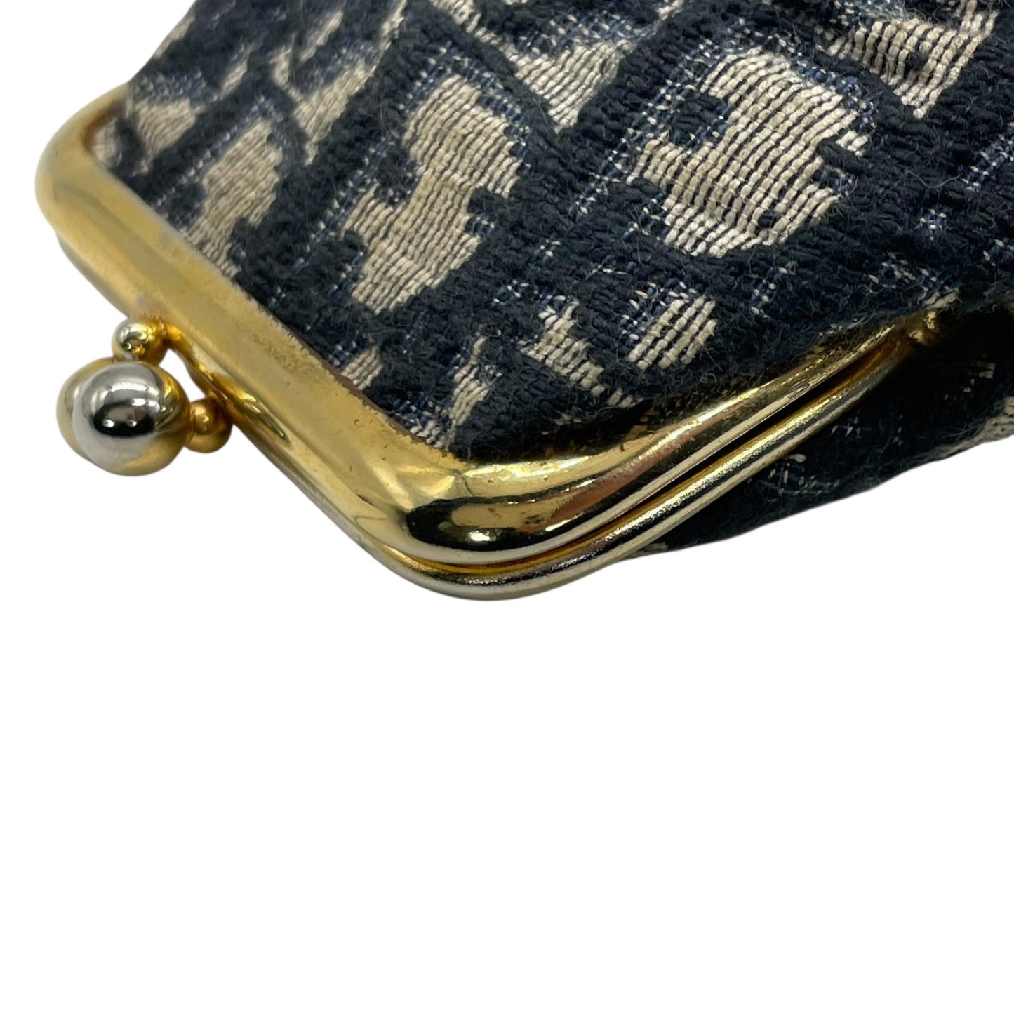 クリスチャン ディオール Christian Dior トロッター がま口 コインケース ネイビー ゴールド金具 金 ジャガード ヴィンテージ M3