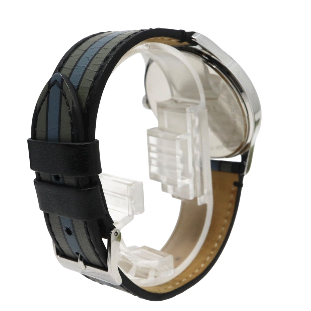 【美品】コーチ COACH 腕時計 メンズ チャールズ Charles ブラック シルバー マルチカラー ストライプ レザー CA.118.2.112.1537 クォーツ アナログ 3針 ビジネス カジュアル シンプル 個性的 希少 ビッグフェイス G11