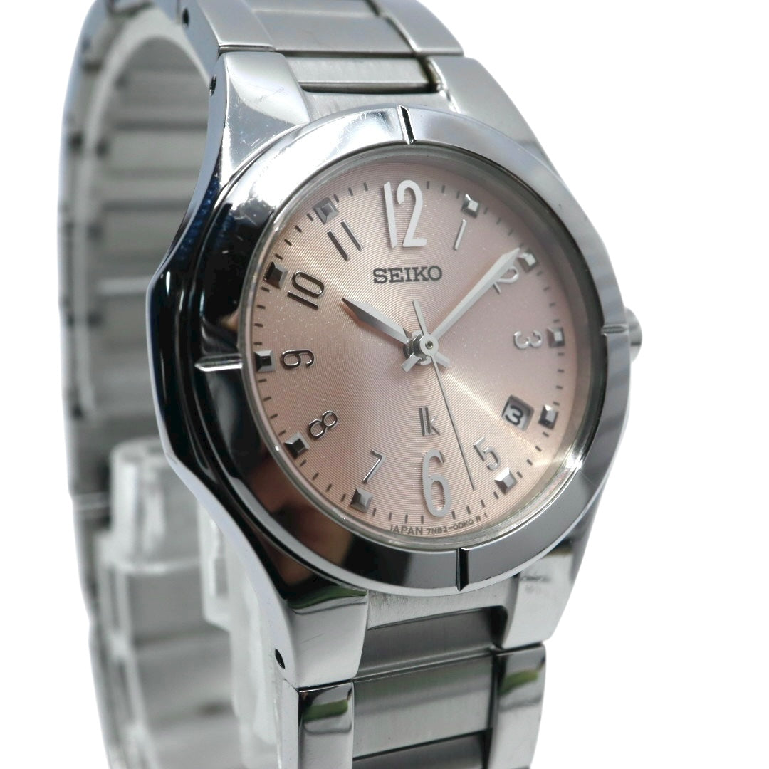 SEIKO セイコー LUKIA ルキア 7N82 ピンク文字盤 ステンレス レディース クオーツ デイト 上品ウォッチ I2