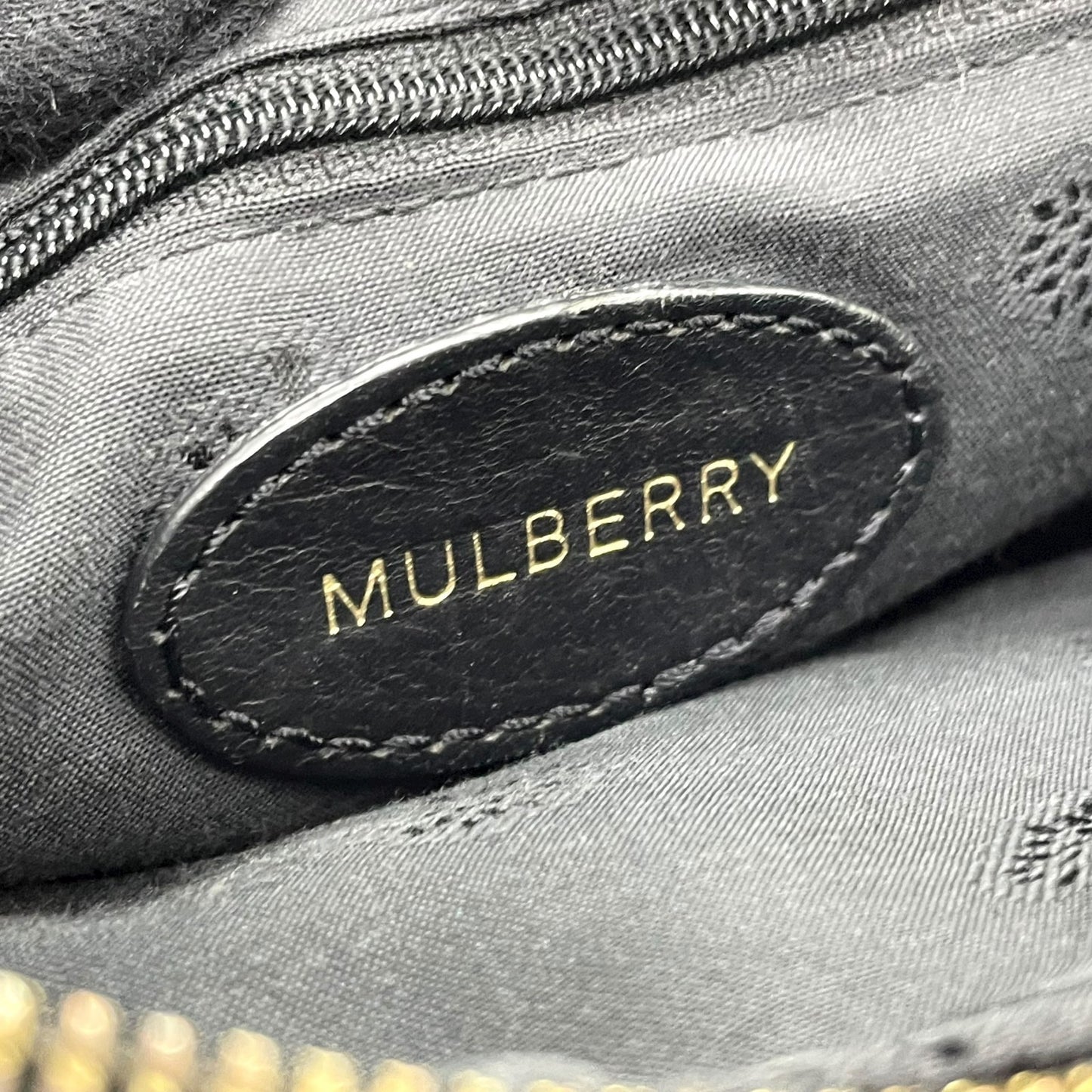 MULBERRY マルベリー 2WAY ハンドバッグ ショルダーバッグ ブラック レザー ゴールド金具 オーバルロゴプレート トップハンドル ヴィンテージ レディース K12