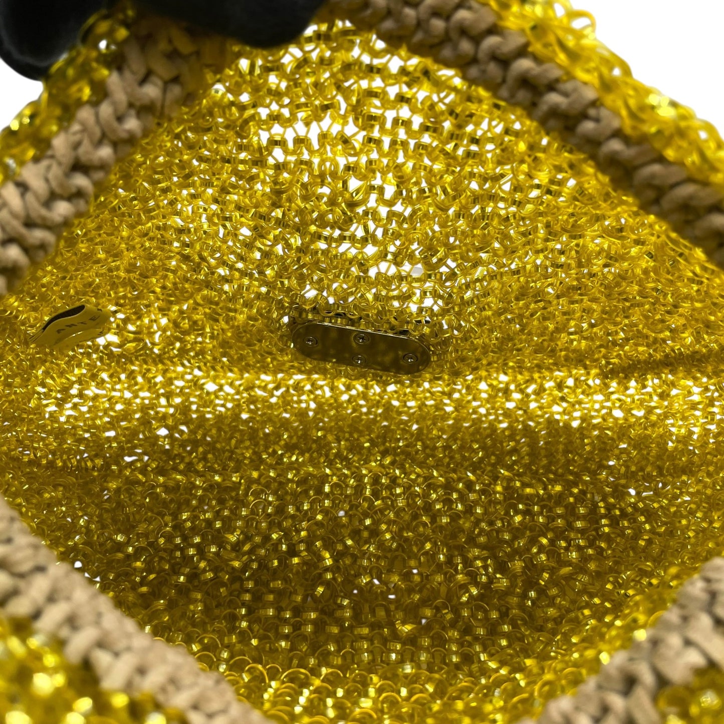 【美品】ANTEPRIMA アンテプリマ ワイヤーバッグ ワイヤーショルダー バッグ イエロー ワンショルダー きらめき 手編み 立体デザイン K10