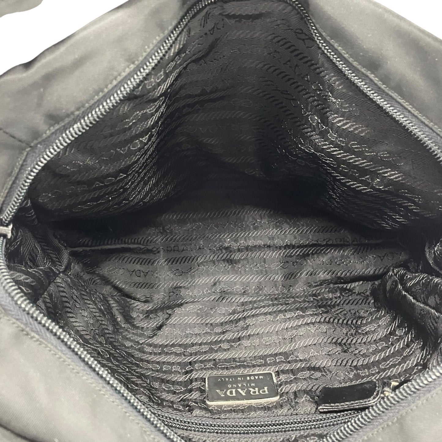 Authentic PRADA Tote Bag Black Nylon Shoulder Bag Triangle Logo Silver Hardware A4 Storage Zipper Women's Tessuto