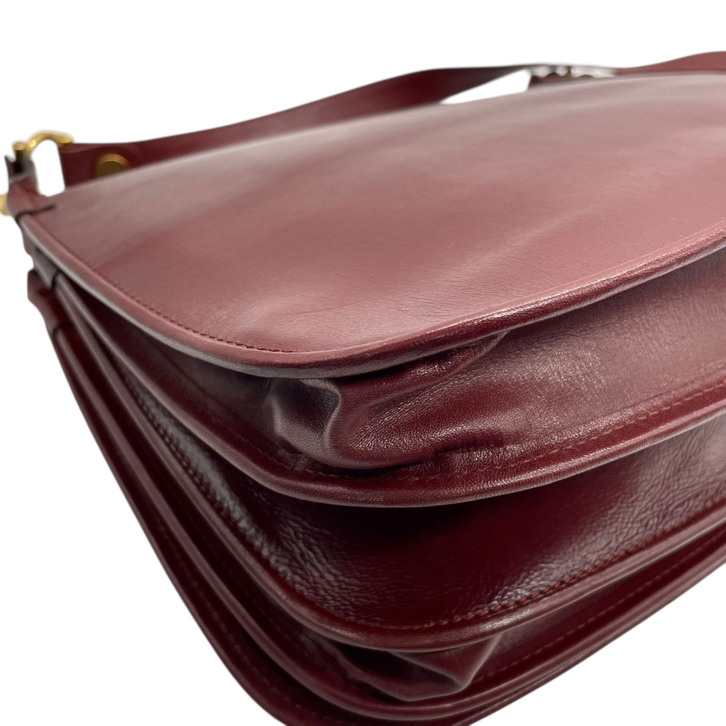 Authentic Cartier Must Line Shoulder Bag Crossbody Burgundy Wine Red Gold Hardware Leather Vintage Women's