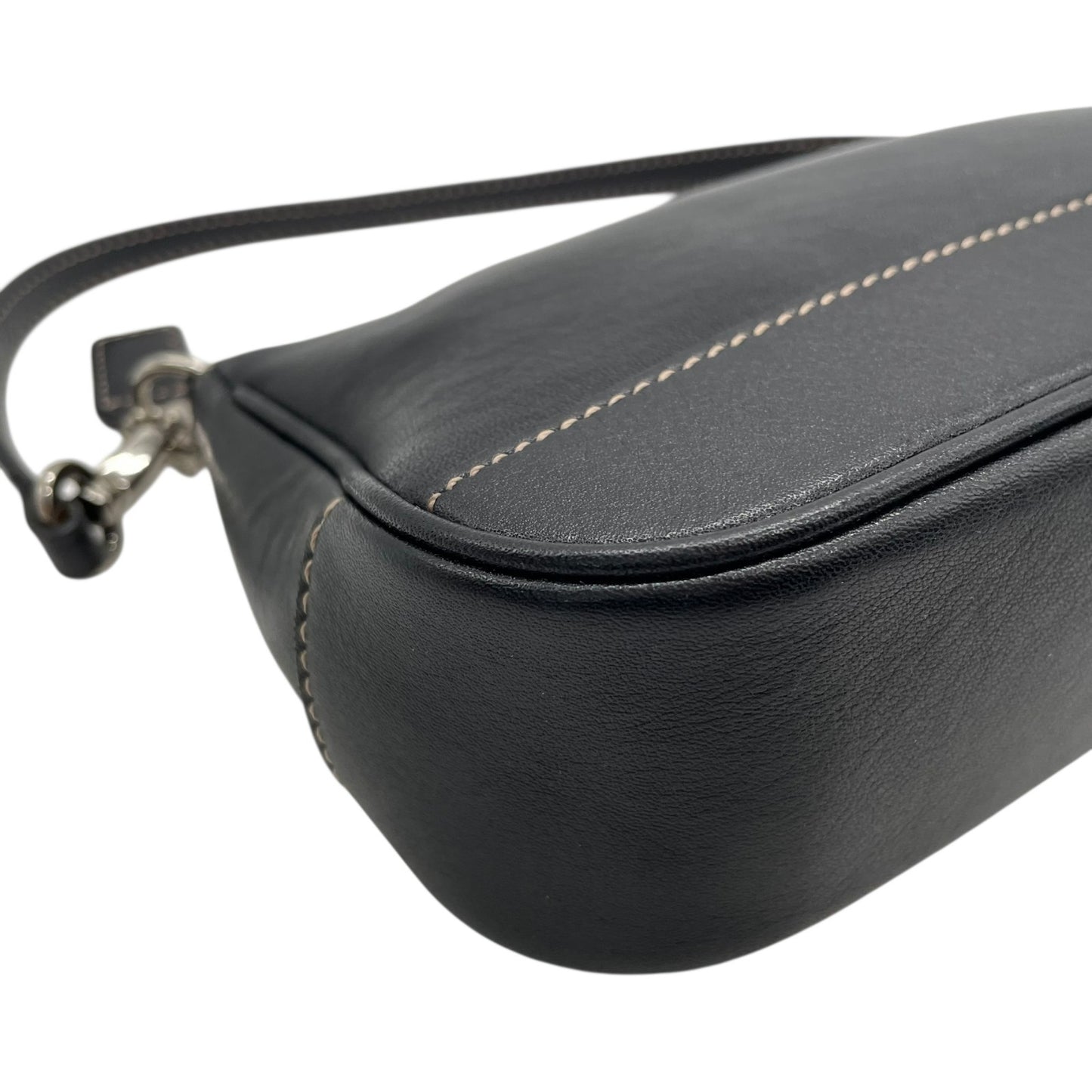 極美品 COACH コーチ アクセサリーポーチ ハンドバッグ ミニバッグ ブラック 黒 オールレザー 本革 7785 レディース ファスナー開閉 シルバー金具 K2