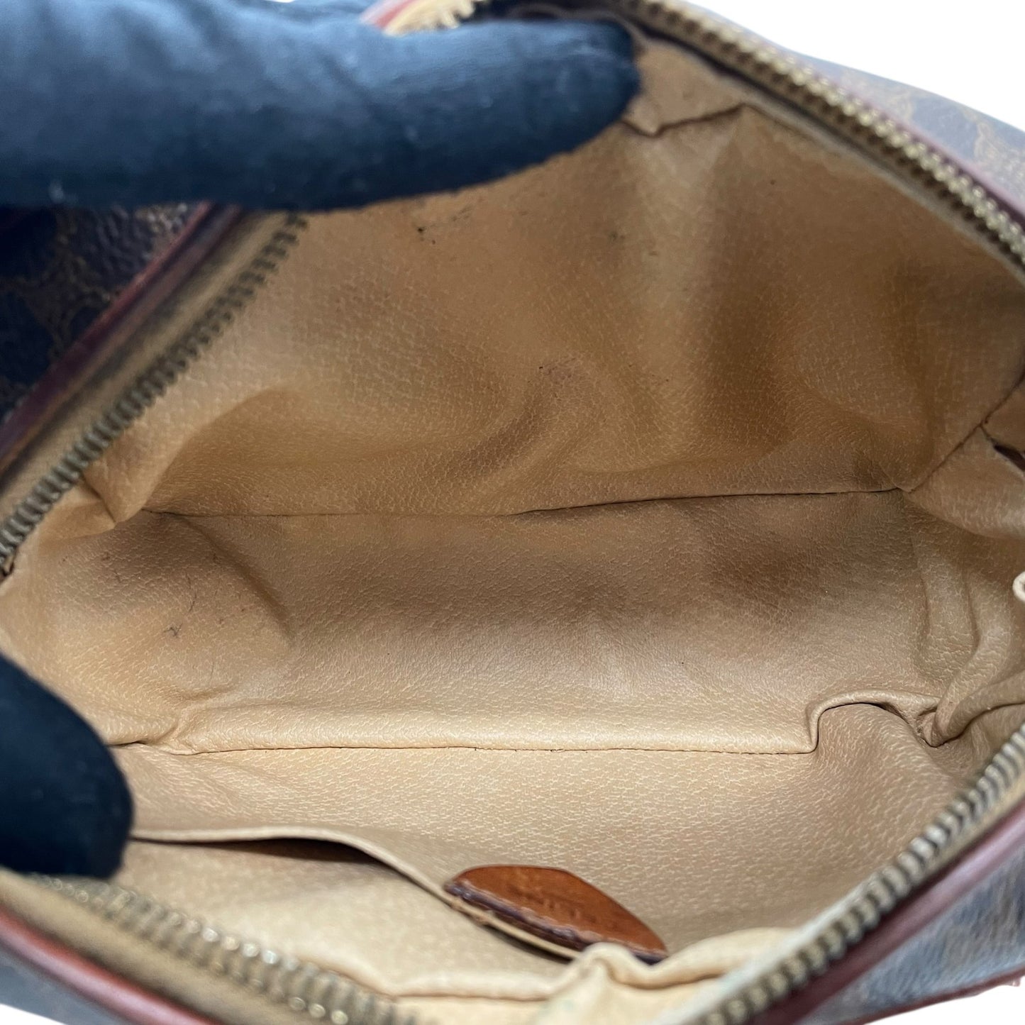 Authentic CELINE Vintage Macadam Shoulder Bag Trionf Camera Bag Brown PVC Leather Gold Hardware Women's Adjustable Strap Crossbody