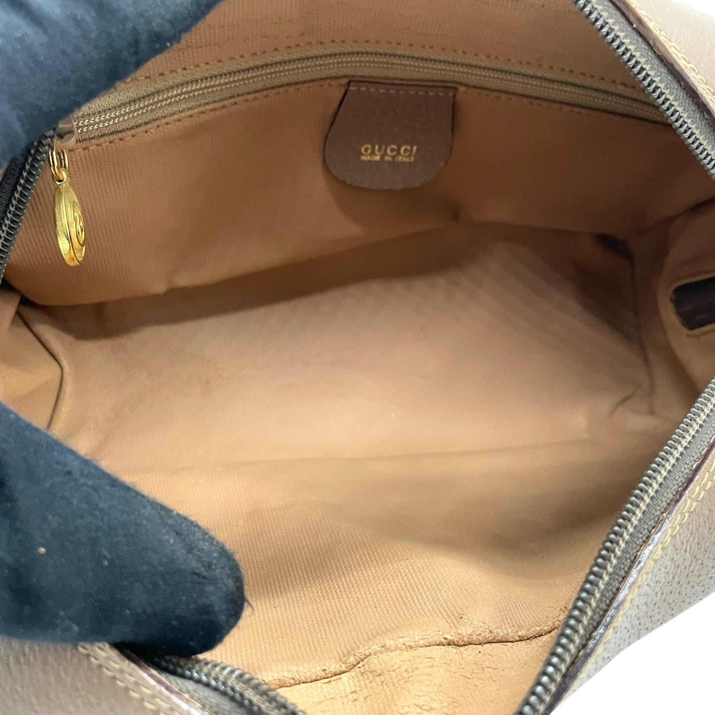 Authentic GUCCI Old GG Supreme Clutch Bag Second Bag Brown Leather PVC Gold Hardware Unisex Vintage