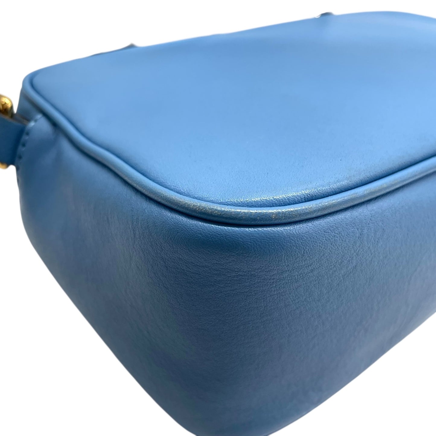 Authentic MARC JACOBS Flash Leather Crossbody Camera Bag Blue Leather Gold Hardware Women's Logo