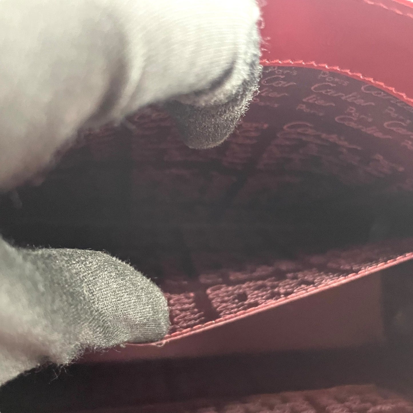 Authentic Cartier Happy Birthday Handbag Patent Leather Bordeaux Red Enamel Women's with Guarantee Card