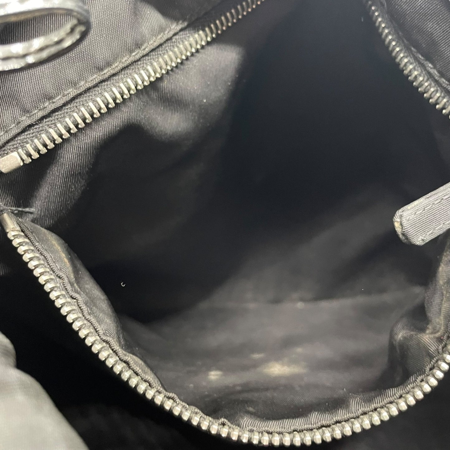 Authentic PRADA Black Handbag Tote Triangular Logo Plate Nylon Patent Leather Silver Hardware Shoulder Bag Men's Women's