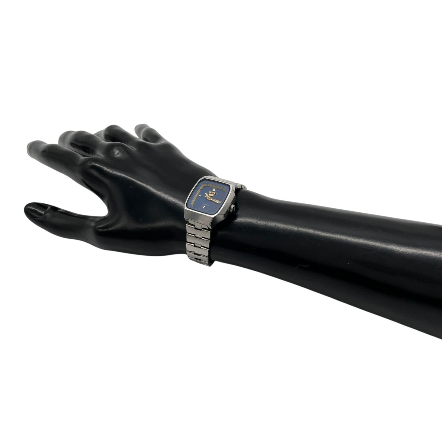 【稼働品】seiko セイコー 腕時計 2906-5250 レディース 自動巻き オートマチック ヴィンテージ アンティーク 青文字盤 デイデイト アナログ スクエア クラシック エレガント ドレスウォッチ ステンレス クリーニング済 G