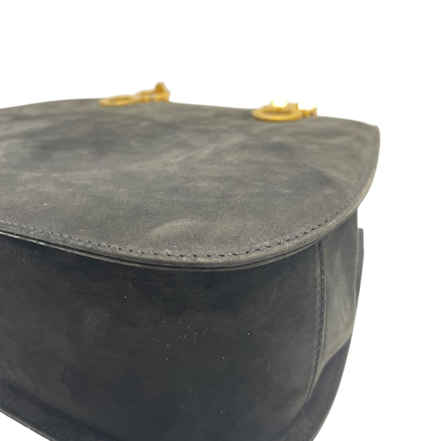 美品 Salvatore Ferragamo フェラガモ ガンチーニ 2WAY ハンドバッグ ショルダーバッグ 黒 ブラック AQ21 ゴールド金具 スエード レディース ヴィンテージ品 E