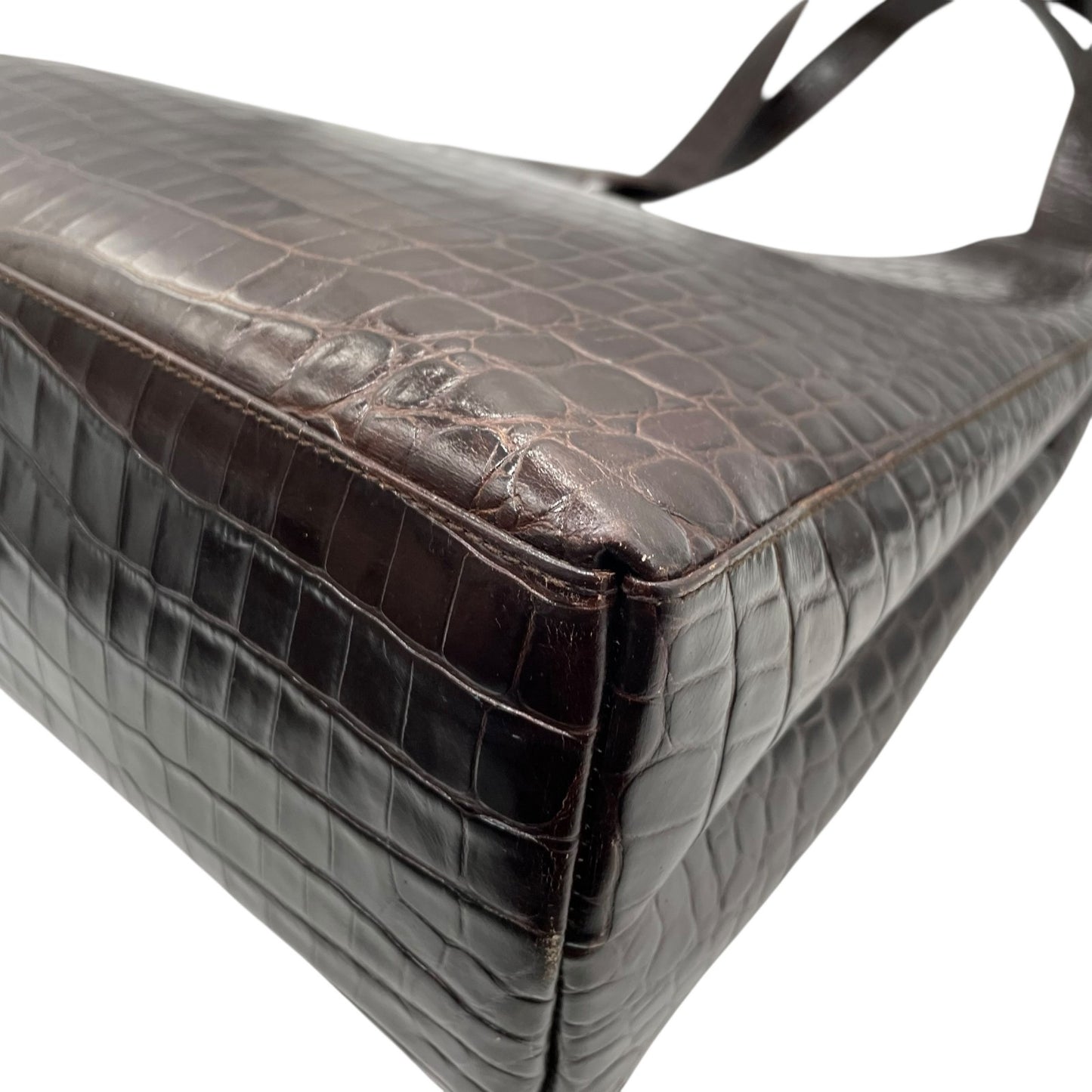 美品 Salvatore Ferragamo サルヴァトーレフェラガモ トートバッグ ハンドバッグ ヴァラ クロコ型押し 茶 ブラウン ゴールド金具 ワンショルダー 肩掛け可 ヴィンテージ レディース B