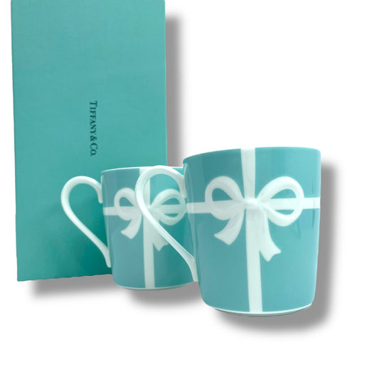 Authentic TIFFANY&Co. Blue Box Ribbon Pair Mug Set Bone China Gift Boxed Tableware