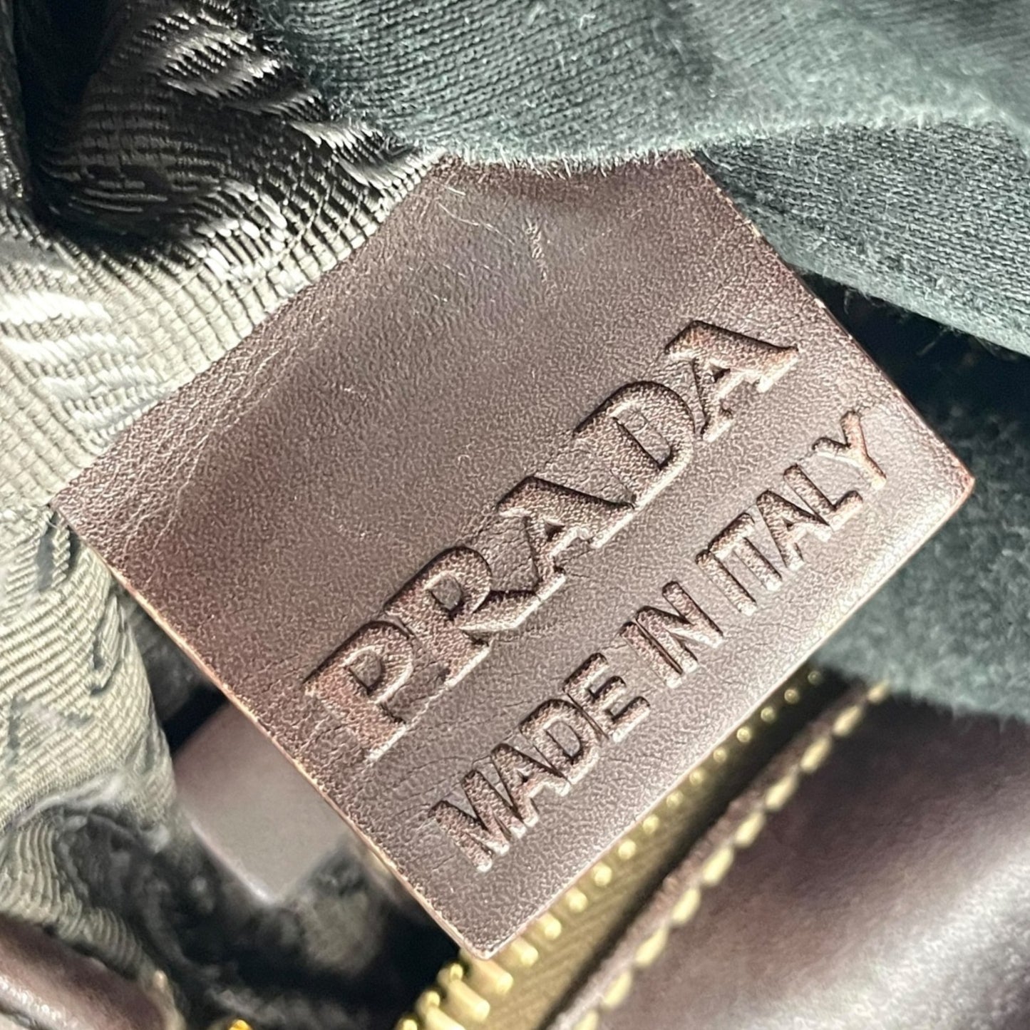 Authentic PRADA Logo Jacquard Large Logo Canvas Leather Shoulder Bag Brown Crossbody Women