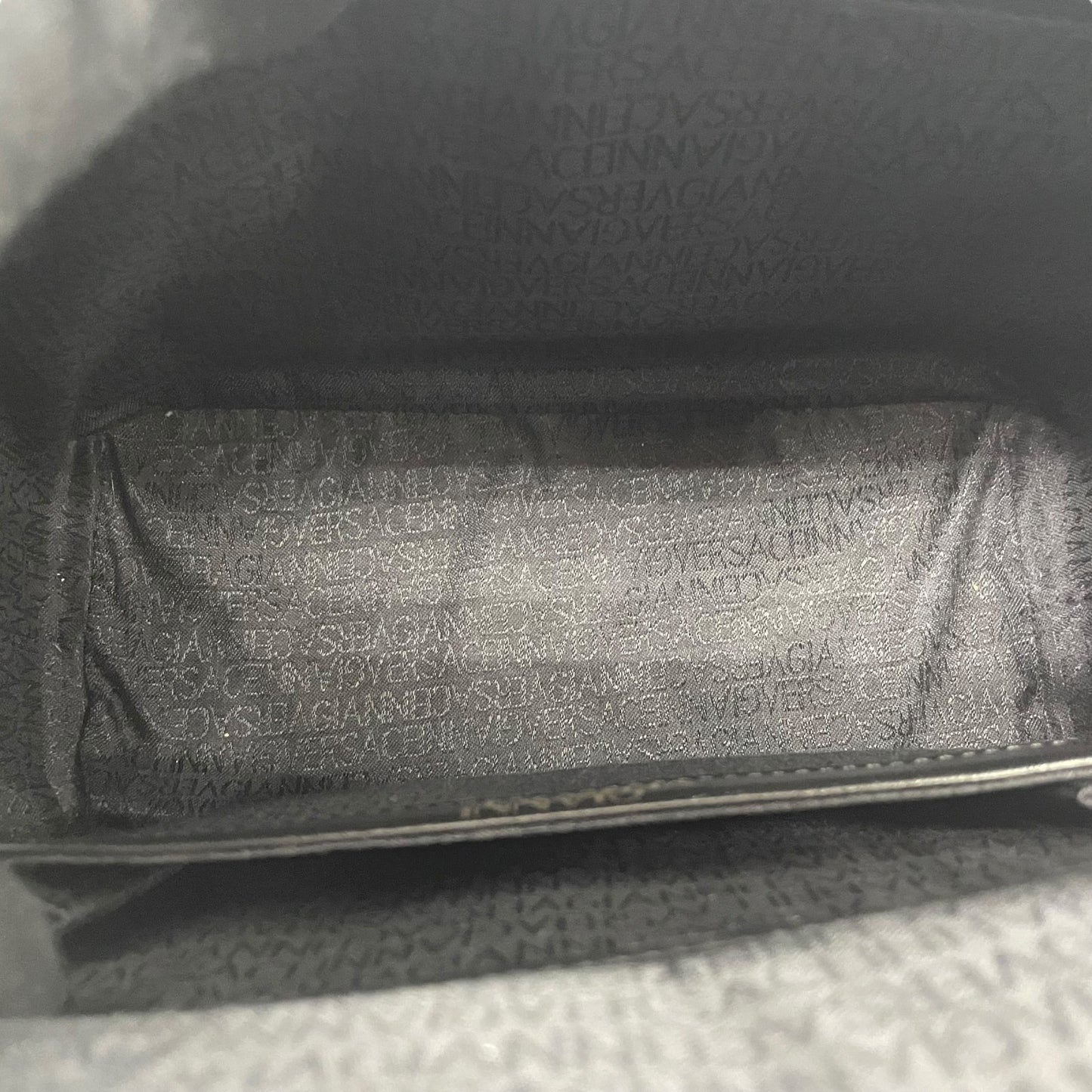 Authentic GIANNI VERSACE Vintage Mini Handbag Tote Black Leather Gold Hardware Fringe Tassel Women