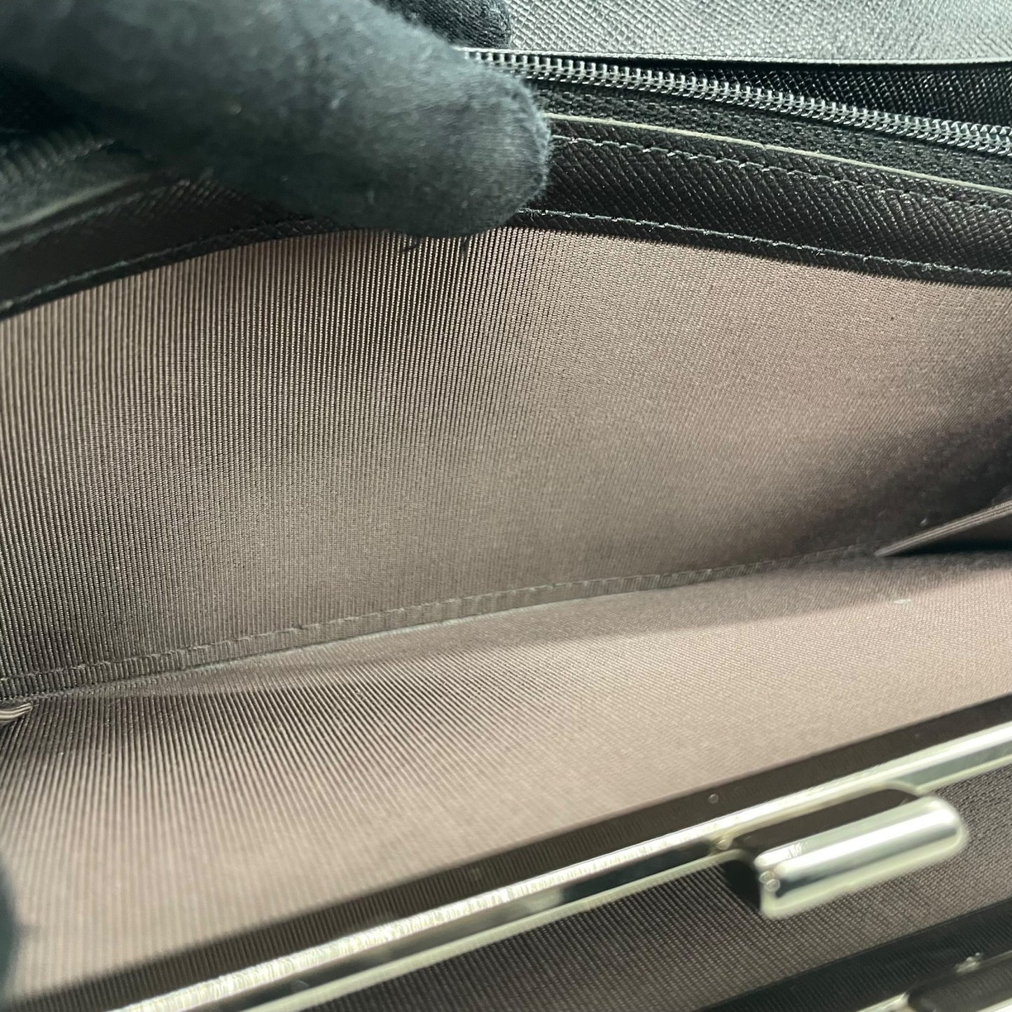 Authentic BURBERRY Long Wallet Bifold Check Embossed Logo Black Silver Hardware